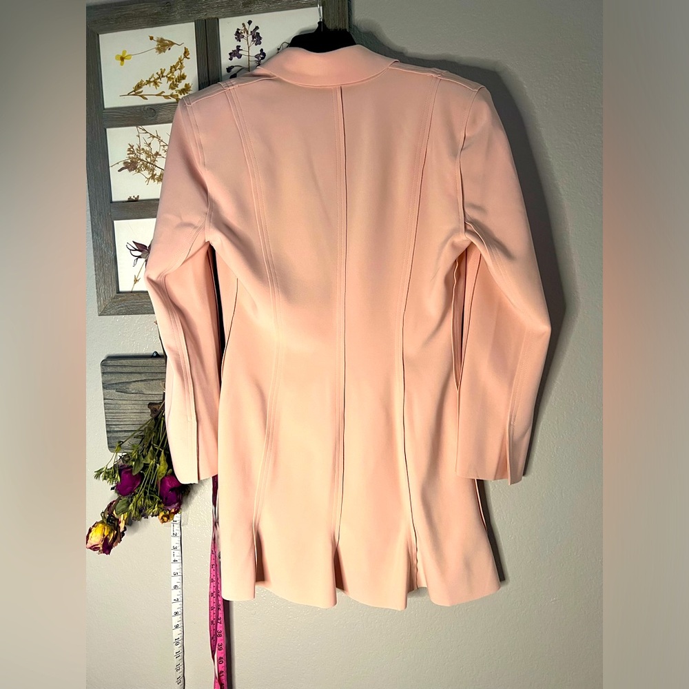 NWT Norma Kamali | single breasted belted fishtail mini dress in blush; large - Picture 2 of 12
